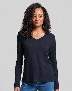 long sleeve jersey v-neck t-shirt