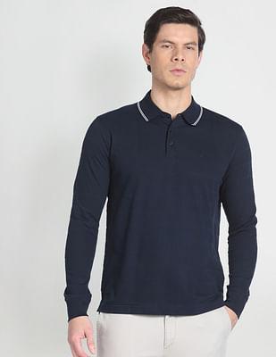 long sleeve patterned knit polo shirt