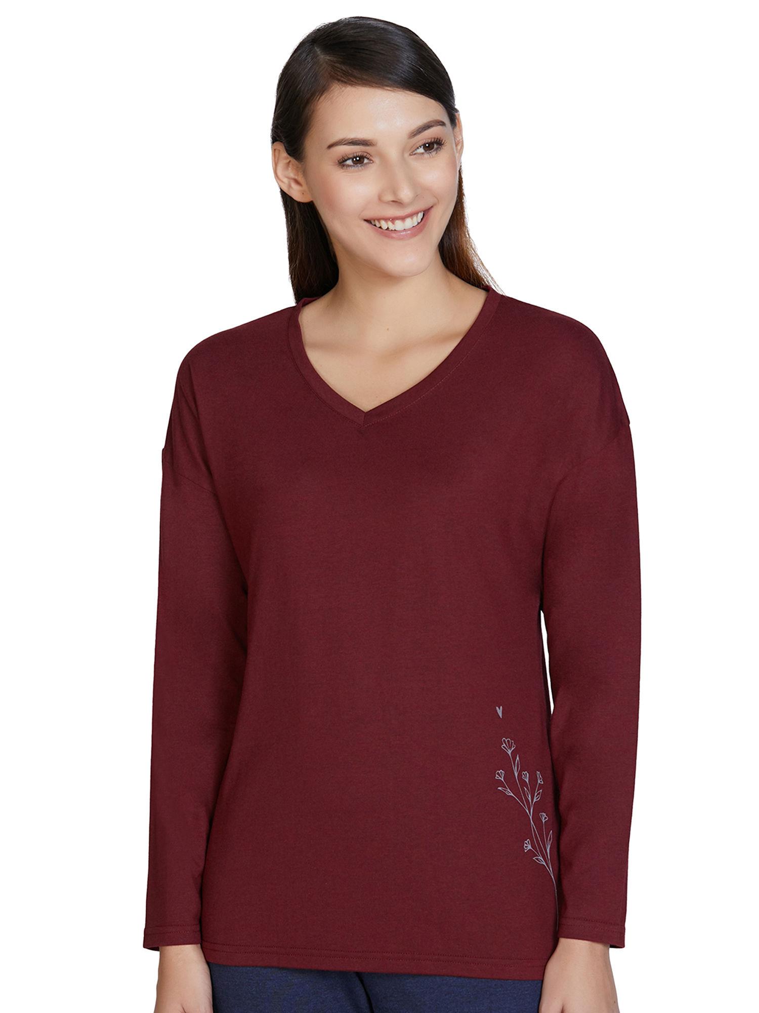 long sleeve sleep t-shirt - maroon