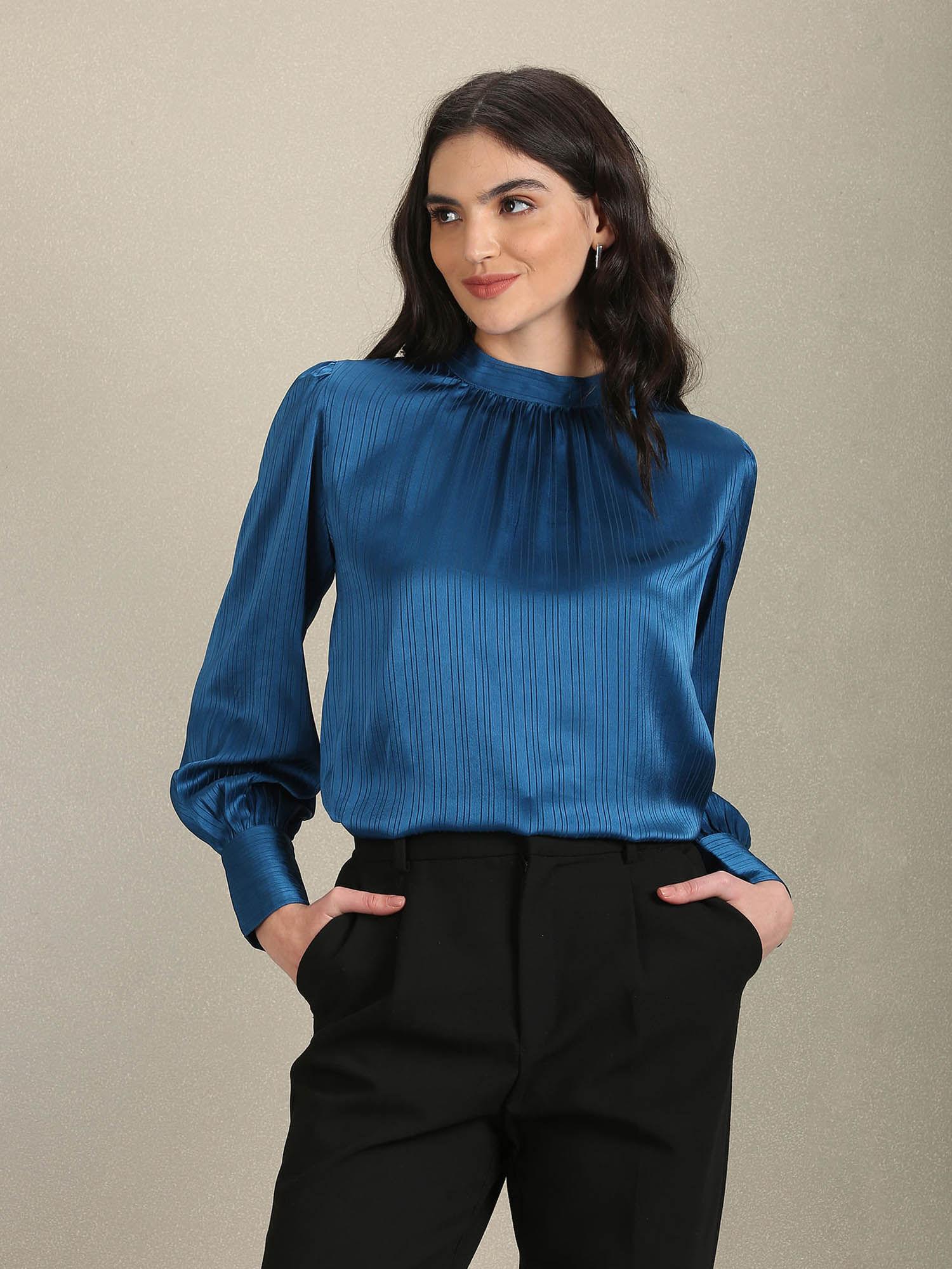 long sleeve vertical stripe top blue