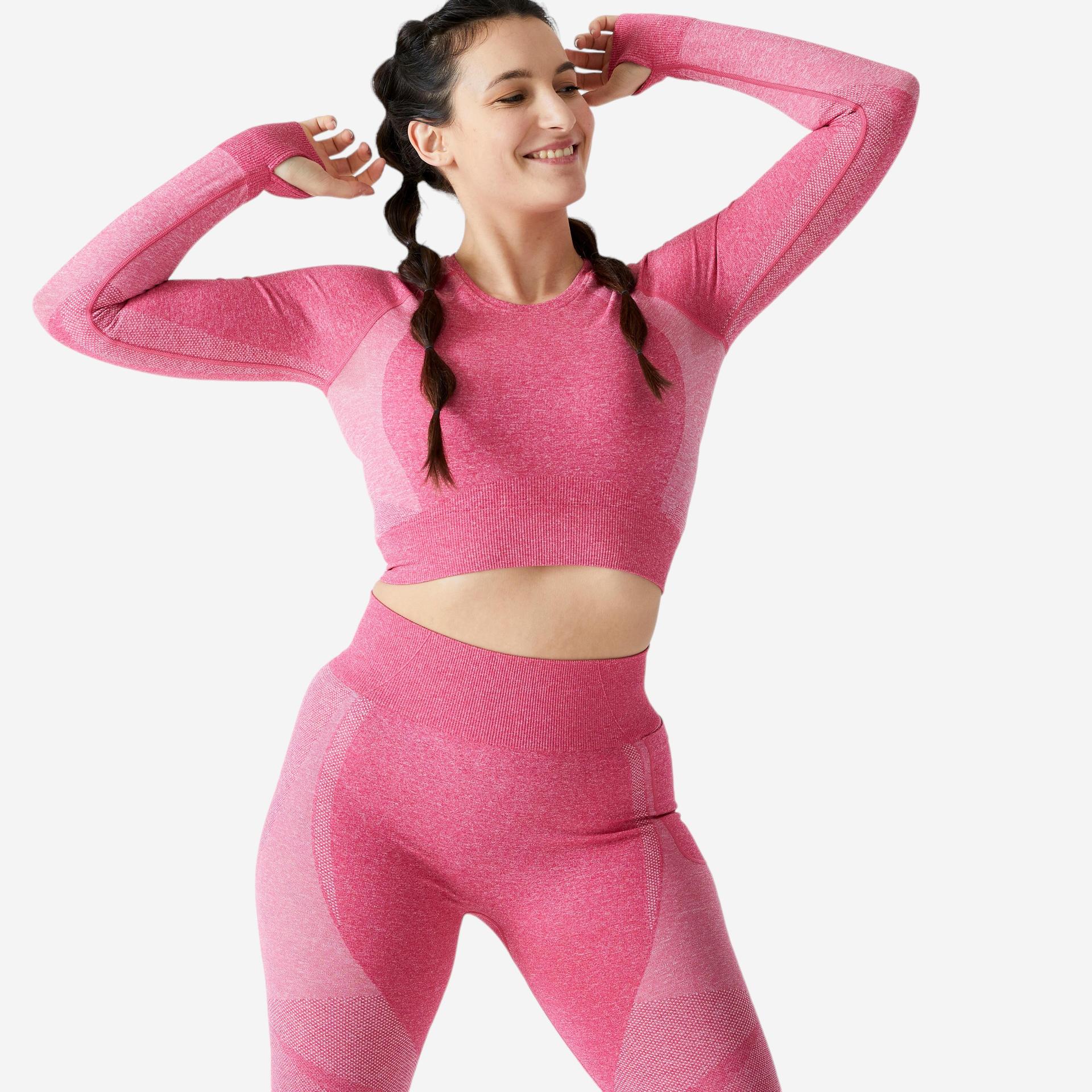 long-sleeved cropped seamless fitness t-shirt - pink