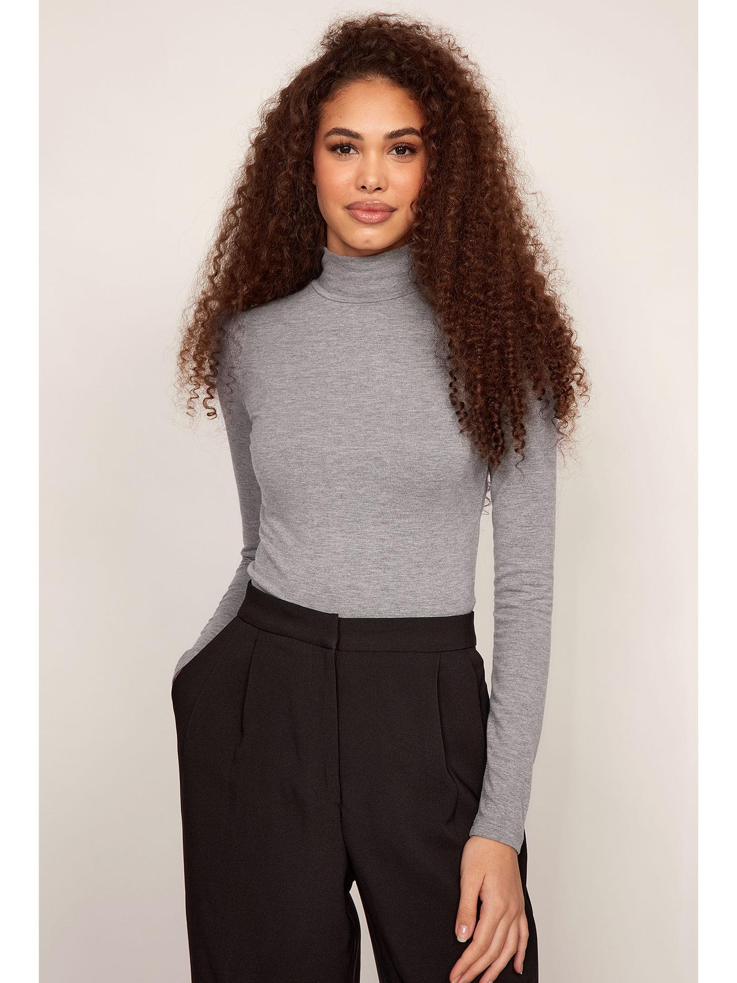 long sleeved high neck sweater - dark grey melange