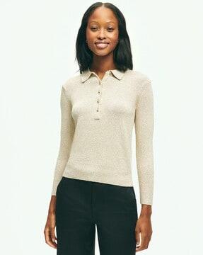 long-sleeves shimmer polo sweater