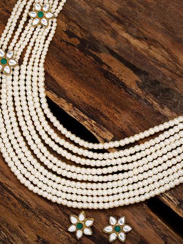 long traditional kundan & pearls layered necklace set