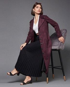 long trench coat with button closure