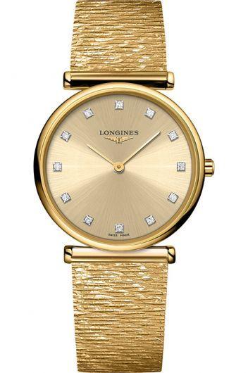 longines la grande classique de longines yellow dial quartz watch with steel & yellow gold pvd bracelet for women - l4.512.2.33.8