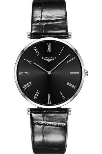 longines elegance black dial quartz watch with leather strap for women - l4.766.4.51.2