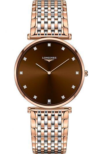 longines elegance brown dial quartz watch with steel & rose gold pvd bracelet for women - l4.766.1.67.7