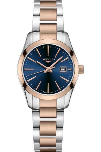 longines performance blue dial quartz watch with steel & rose gold pvd bracelet for women - l2.286.3.92.7