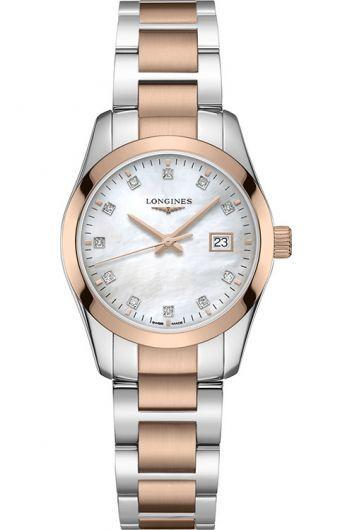 longines performance mop dial quartz watch with steel & rose gold pvd bracelet for women - l2.286.3.87.7