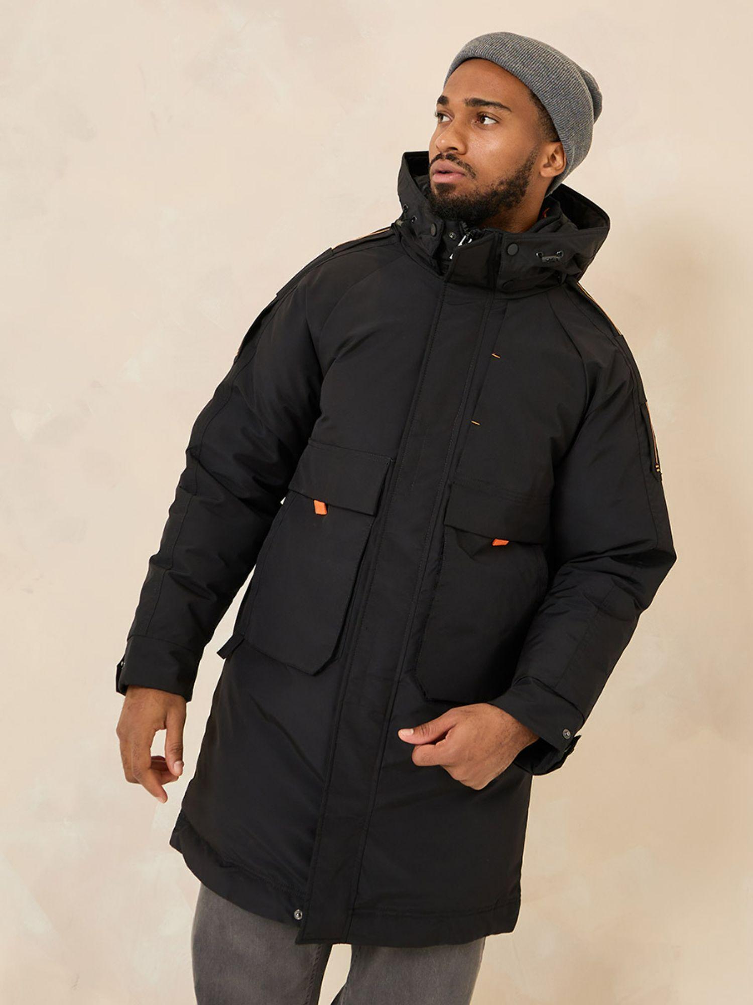 longline parka lined jacket - black