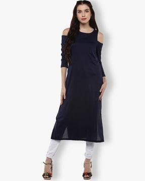 longline tunic with cold-shoulder sleeves