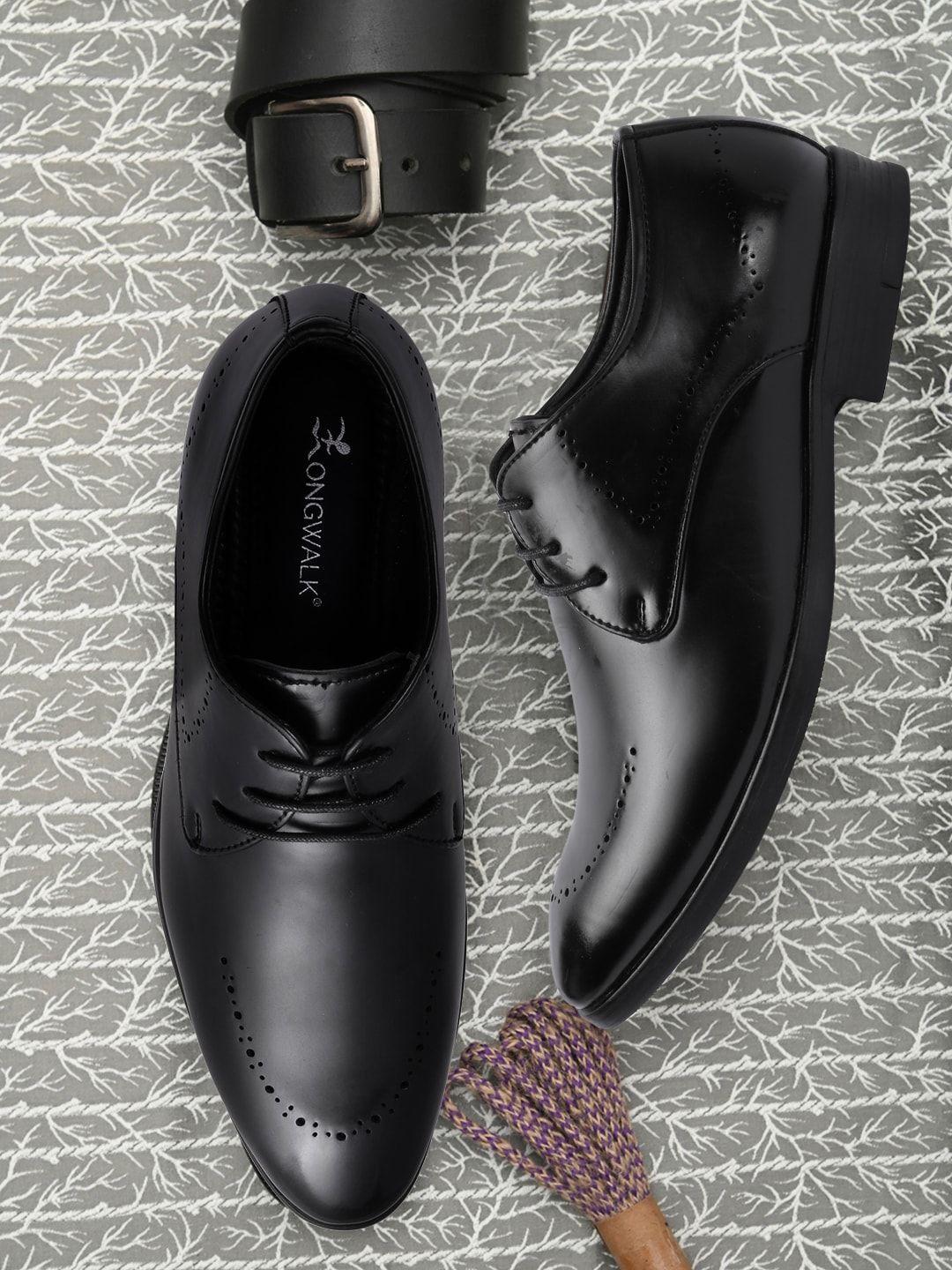 longwalk men black solid formal derby shoes