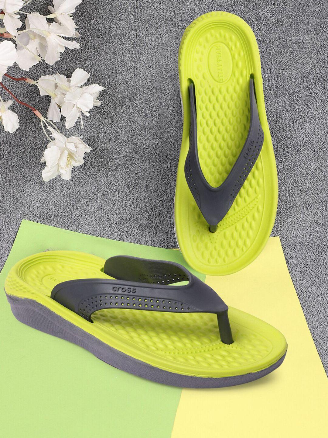 longwalk men lime green & black solid thong flip-flops