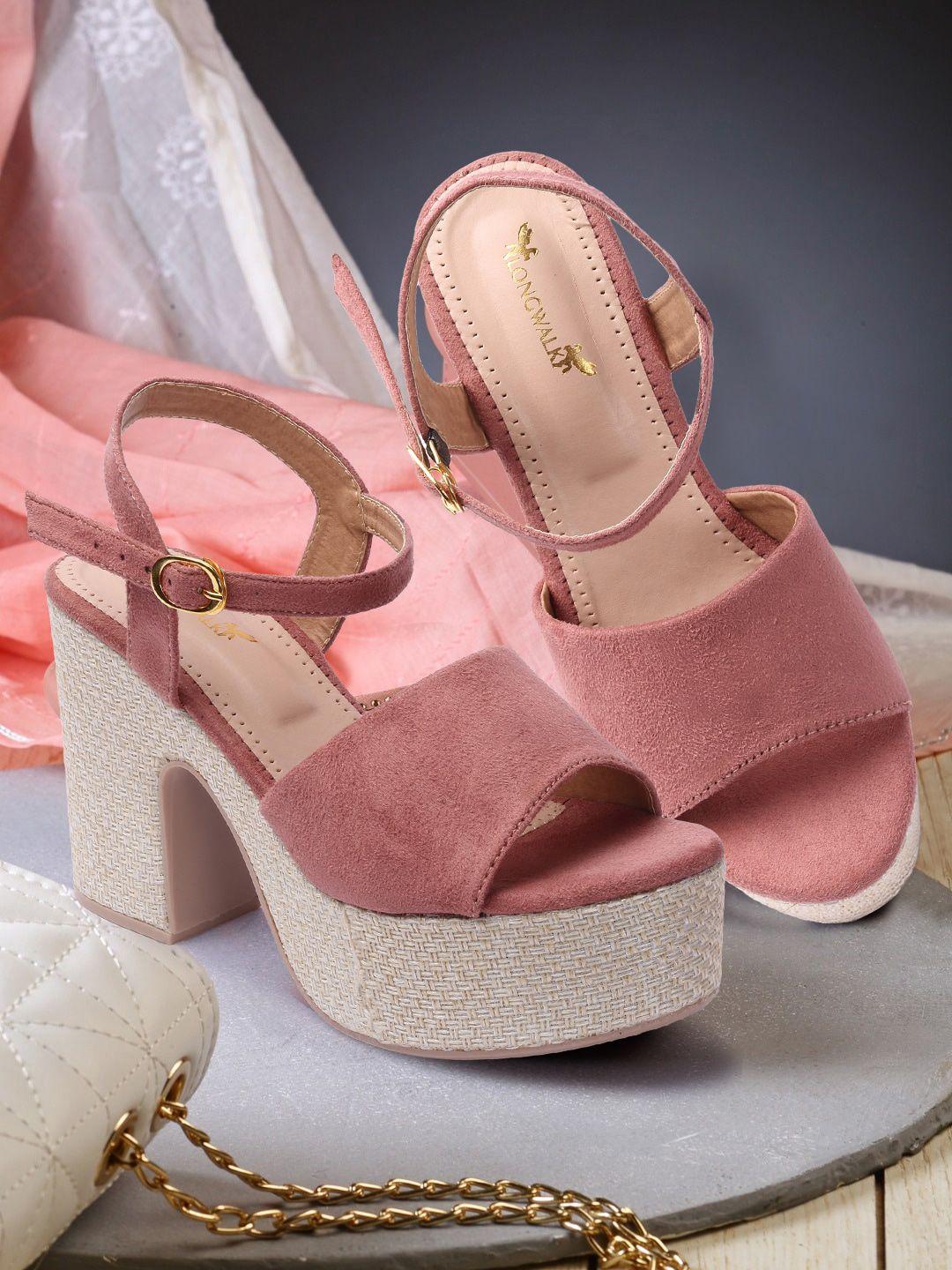 longwalk pink suede block sandals