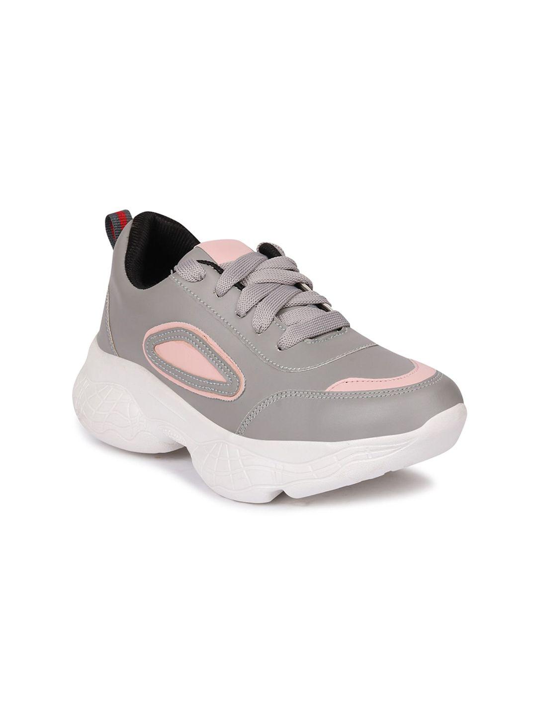 longwalk women grey & pink colourblocked pu walking shoes