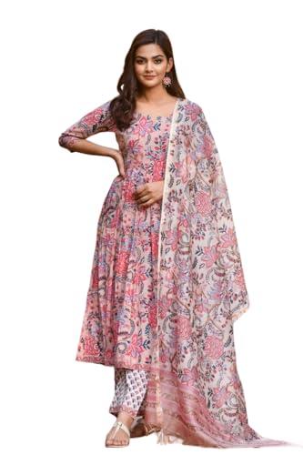 lookmark women's trendy printed cotton blend straight kurta pant dupatta set ||az-lm-og-ks2092-l peach