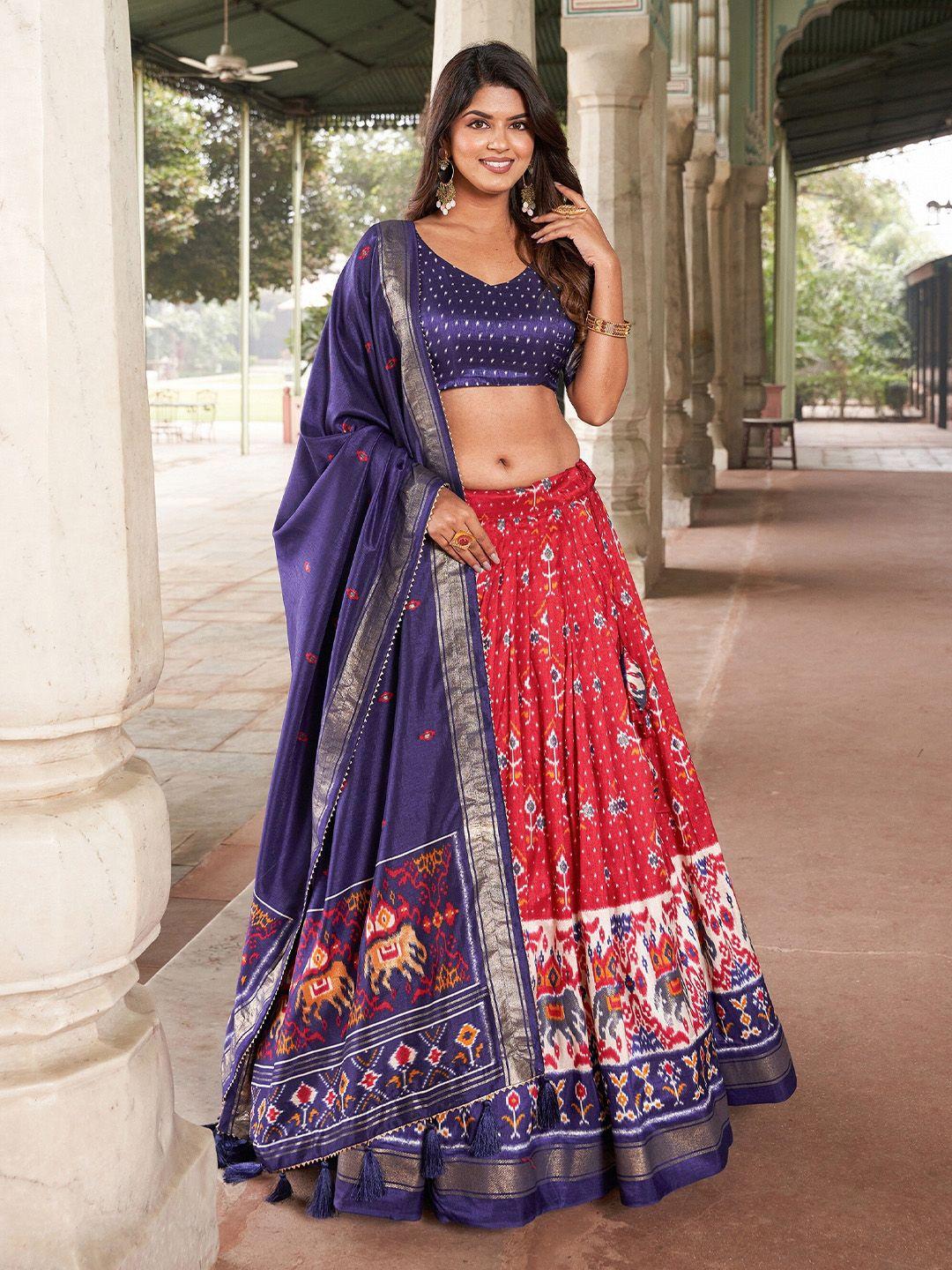 looknbook art printed semi-stitched lehenga & unstitched blouse with dupatta