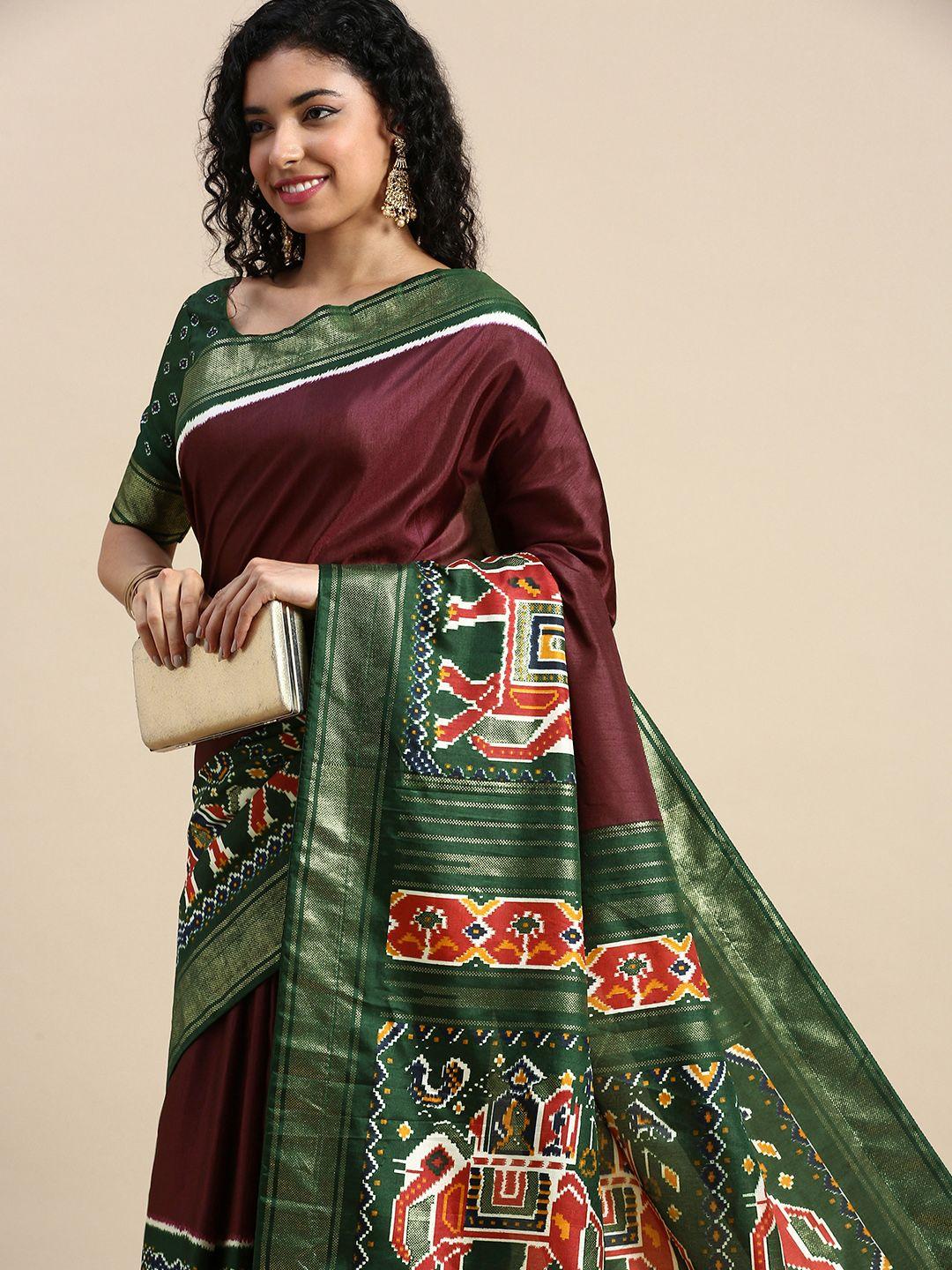 looknbook art ethnic motifs printed silk blend patola saree