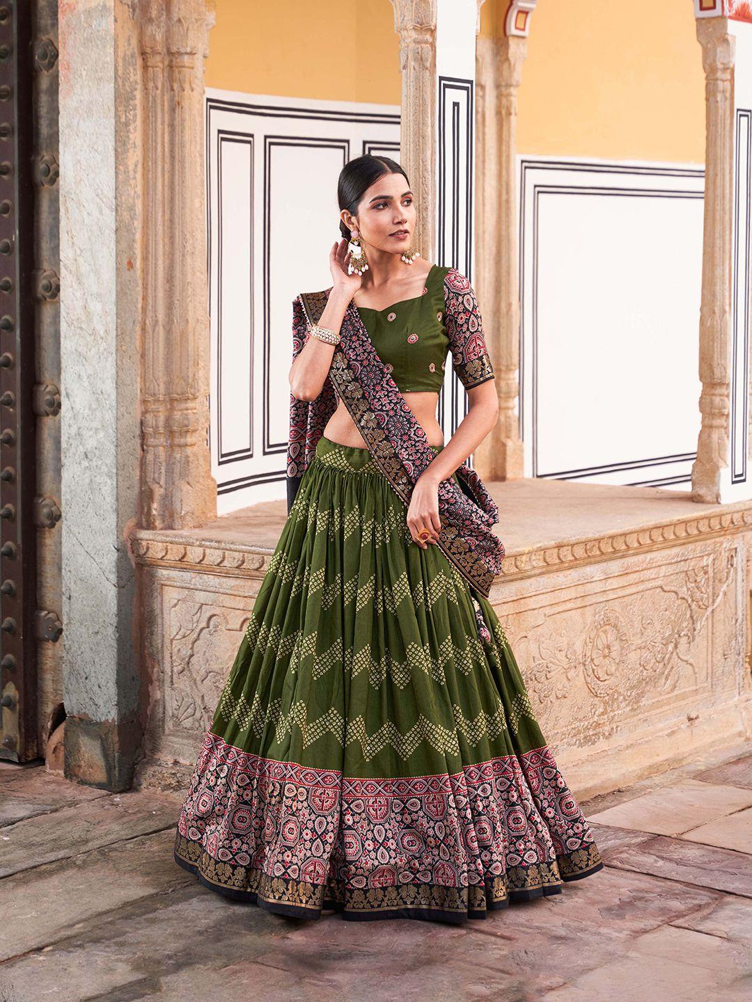 looknbook art ethnic printed semi-stitched lehenga & unstitched blouse with dupatta