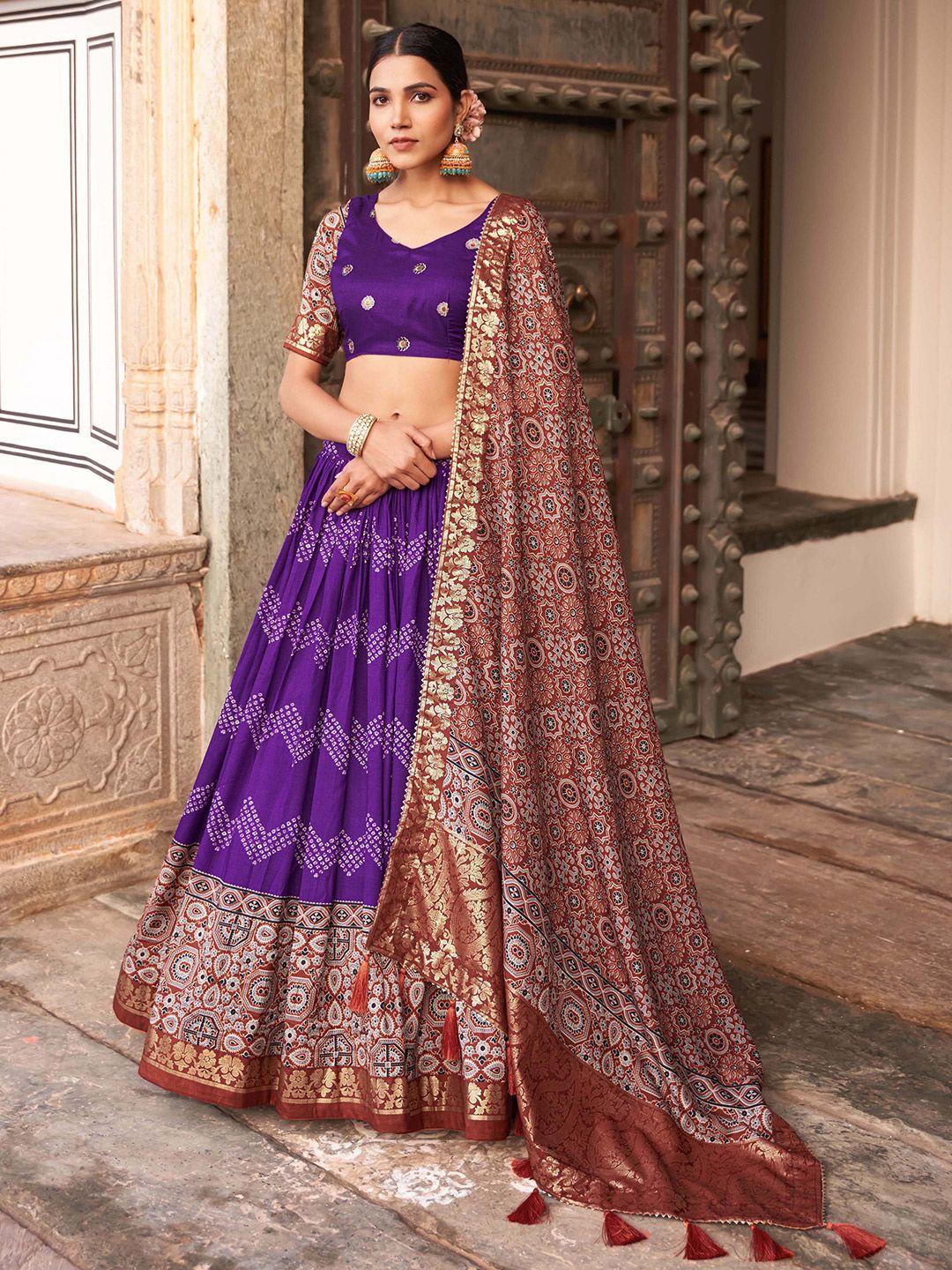 looknbook art ethnic printed semi-stitched lehenga & unstitched blouse with dupatta