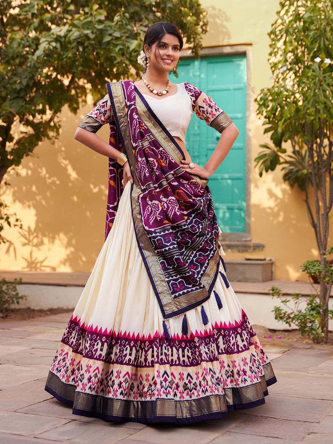 looknbook art foil print semi-stitched lehenga & unstitched blouse with dupatta