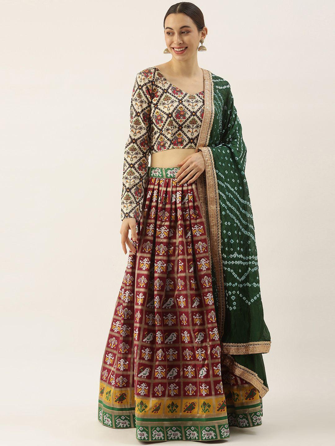 looknbook art multi printed semi-stitched lehenga & unstitched blouse with dupatta