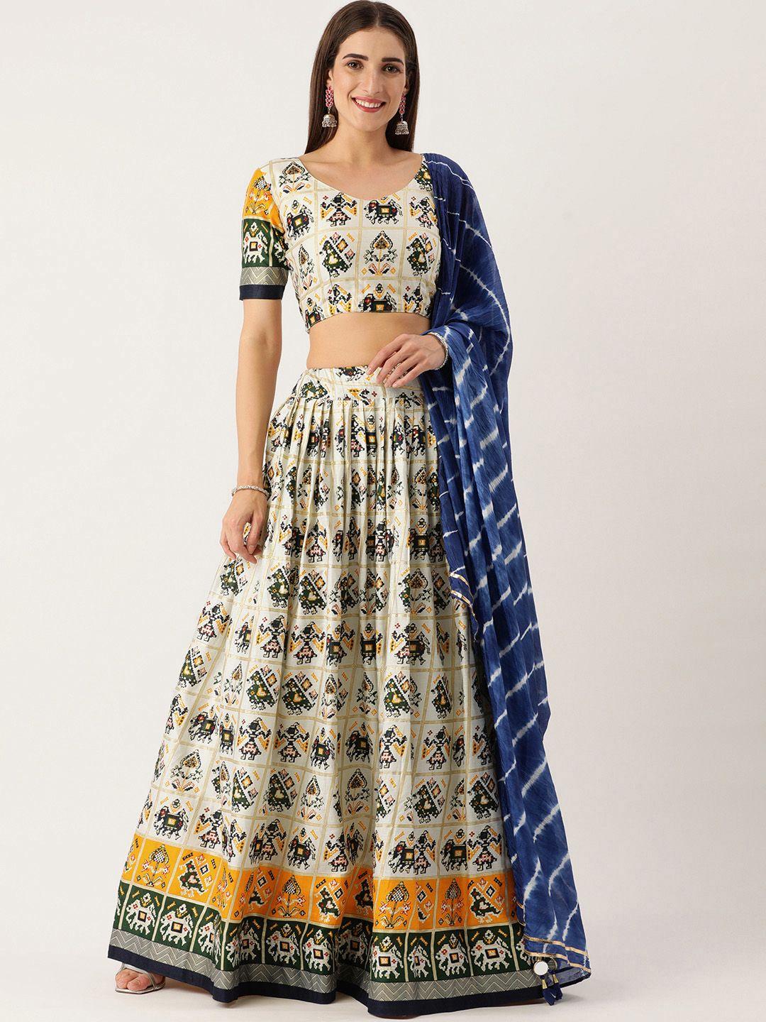 looknbook art multicoloured printed semi-stitched lehenga & unstitched blouse with dupatta