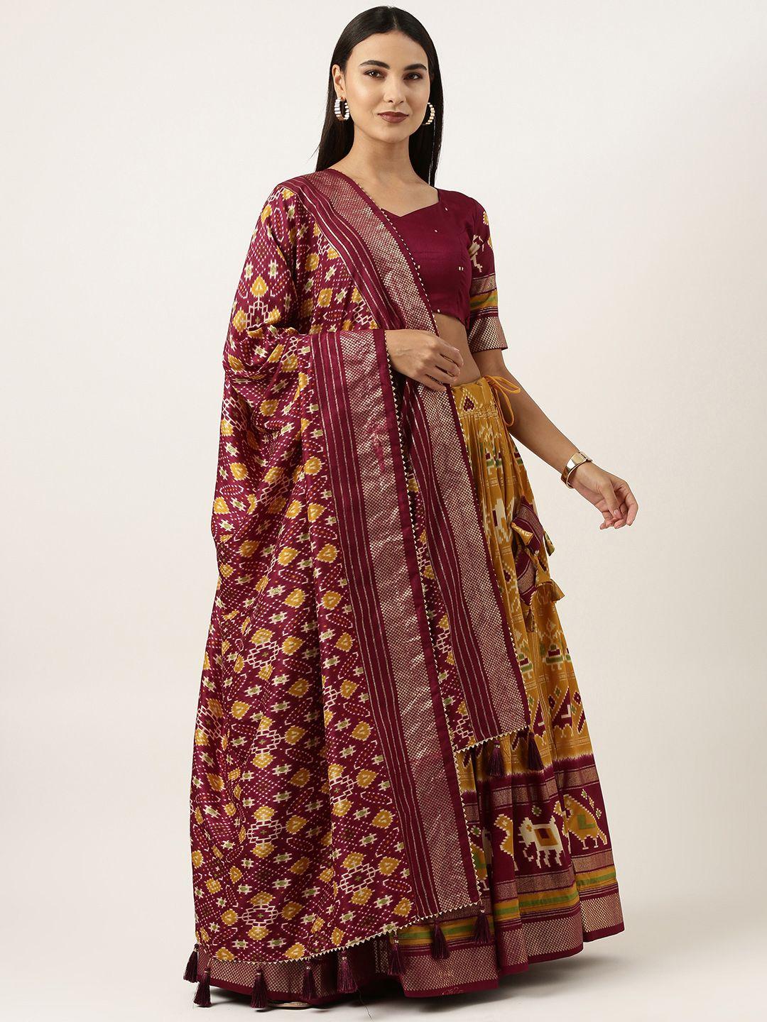 looknbook art printed foil print semi-stitched lehenga & unstitched blouse with dupatta