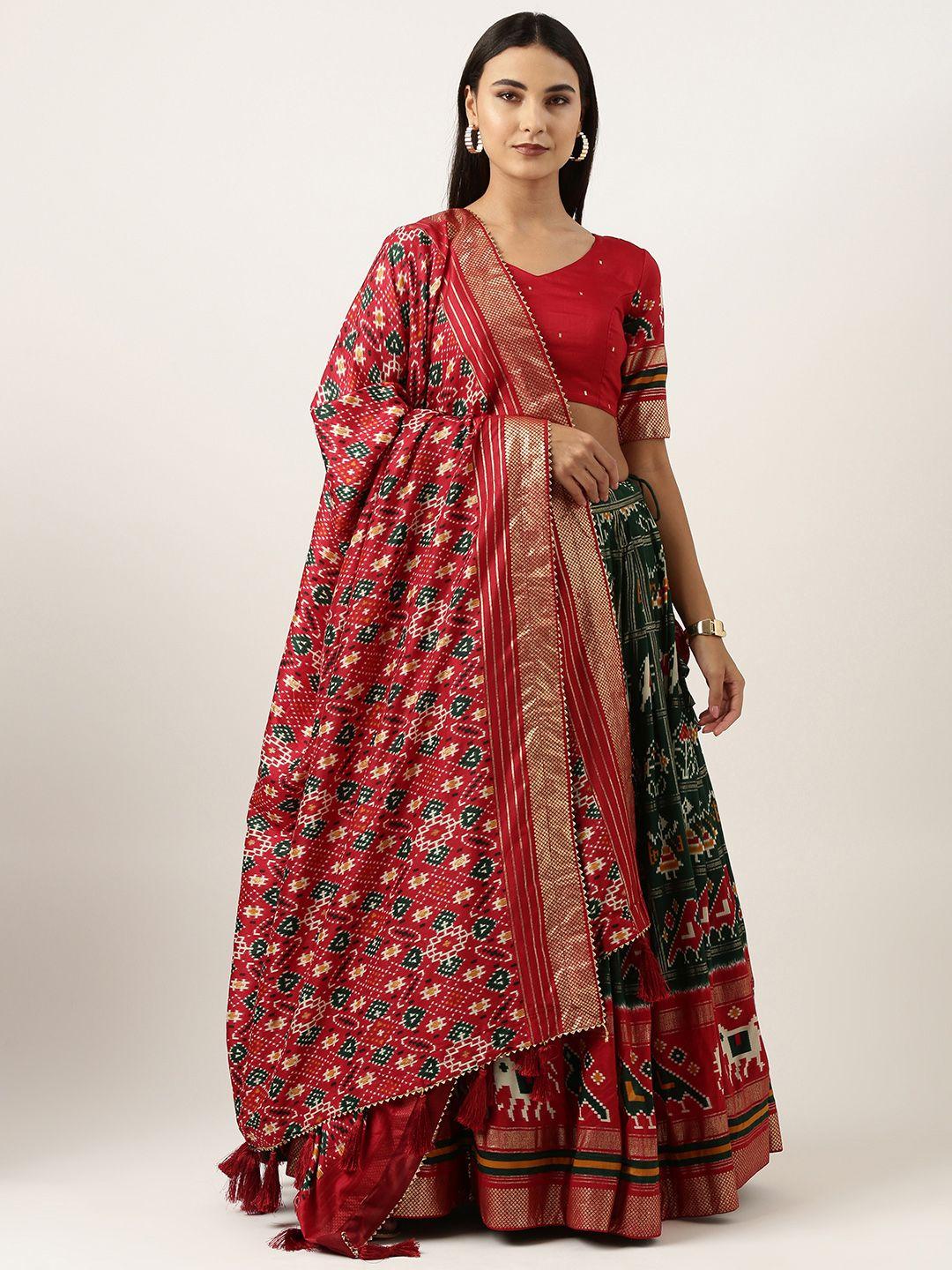 looknbook art printed foil print semi-stitched lehenga & unstitched blouse with dupatta