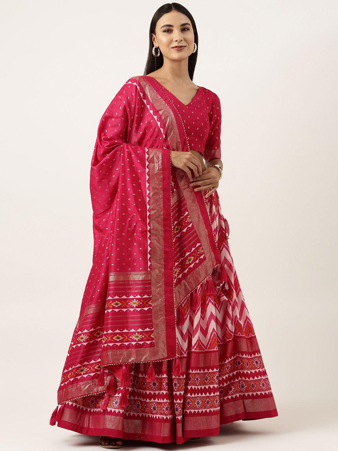 looknbook art printed semi-stitched lehenga & unstitched blouse with dupatta