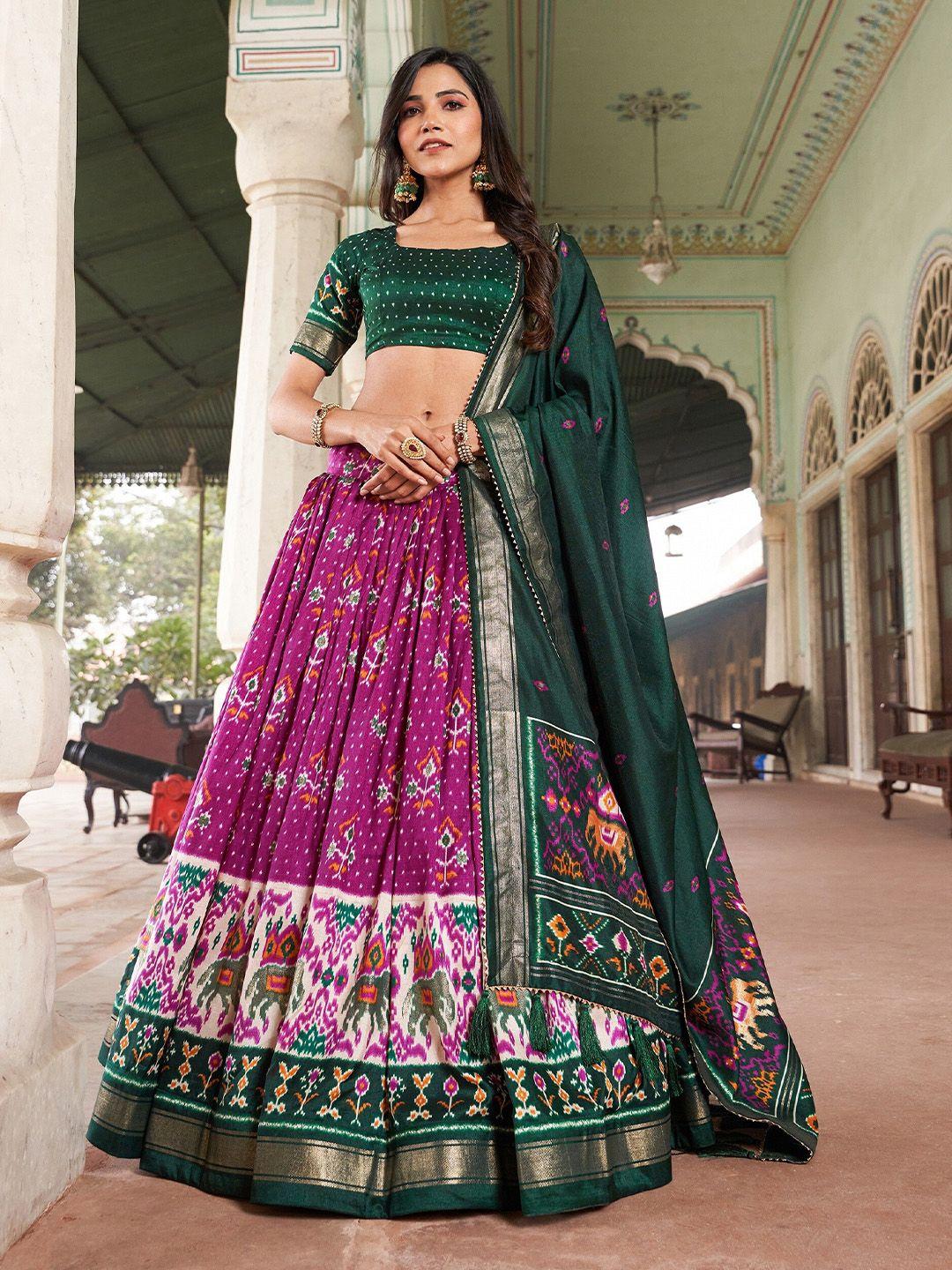 looknbook art printed semi-stitched lehenga & unstitched blouse with dupatta