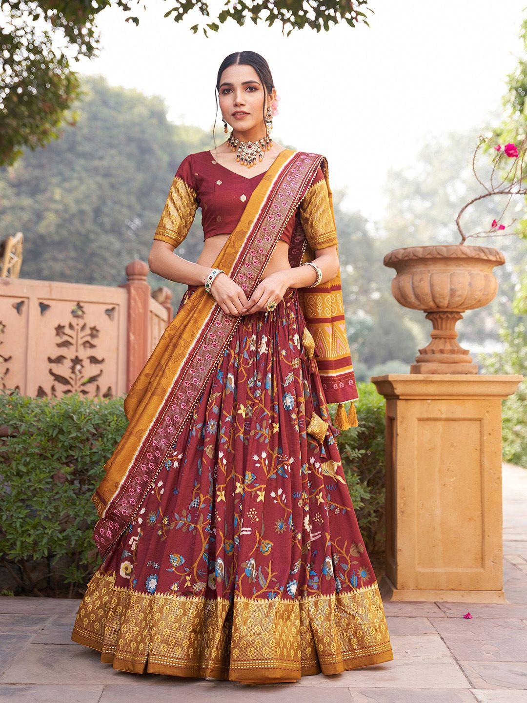 looknbook art printed semi-stitched lehenga & unstitched blouse with dupatta