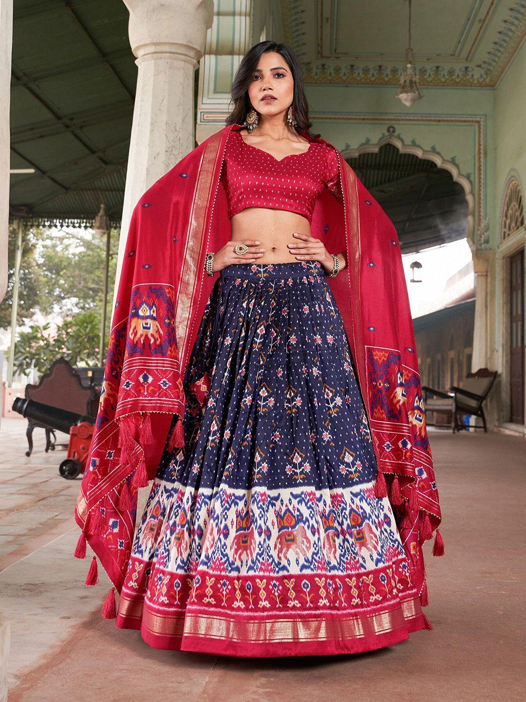 looknbook art printed semi-stitched lehenga & unstitched blouse with dupatta