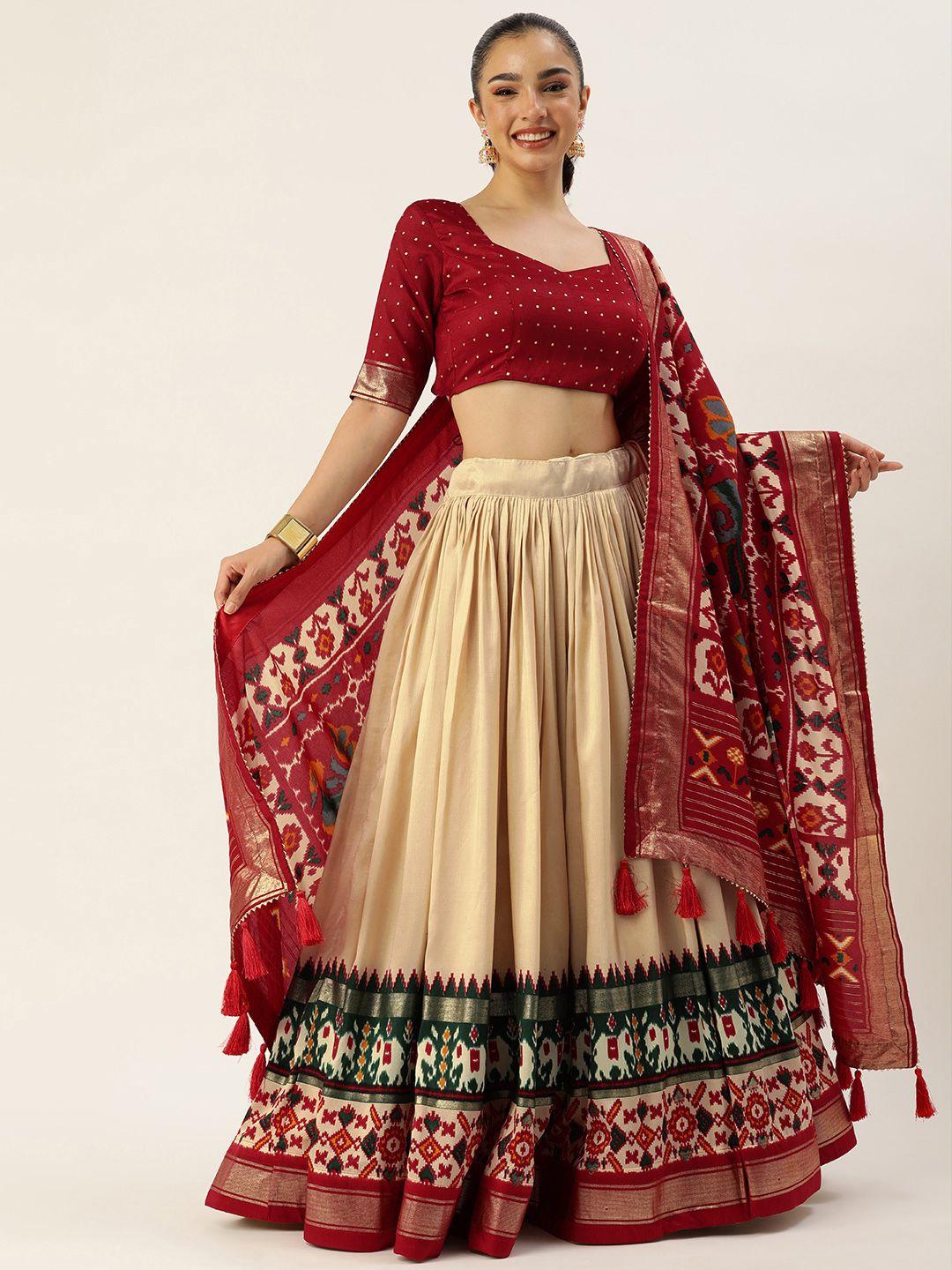 looknbook art woven design foil print lehenga & blouse with dupatta