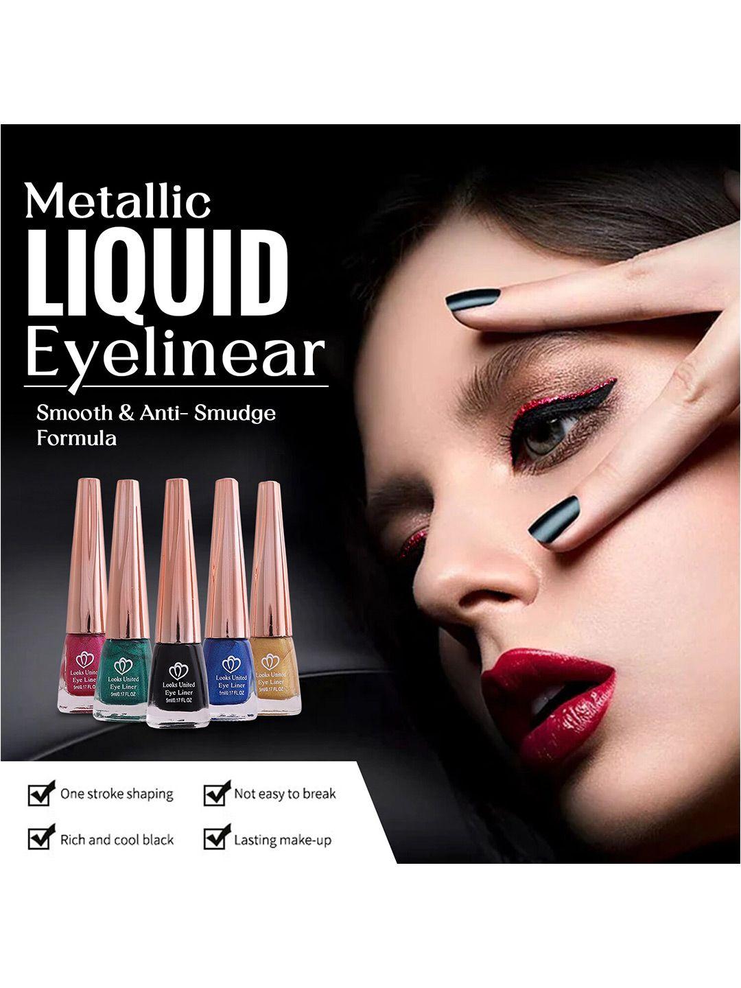 looks united set of 3 metallic long-lasting intense single stroke liquid eyeliner-5ml each