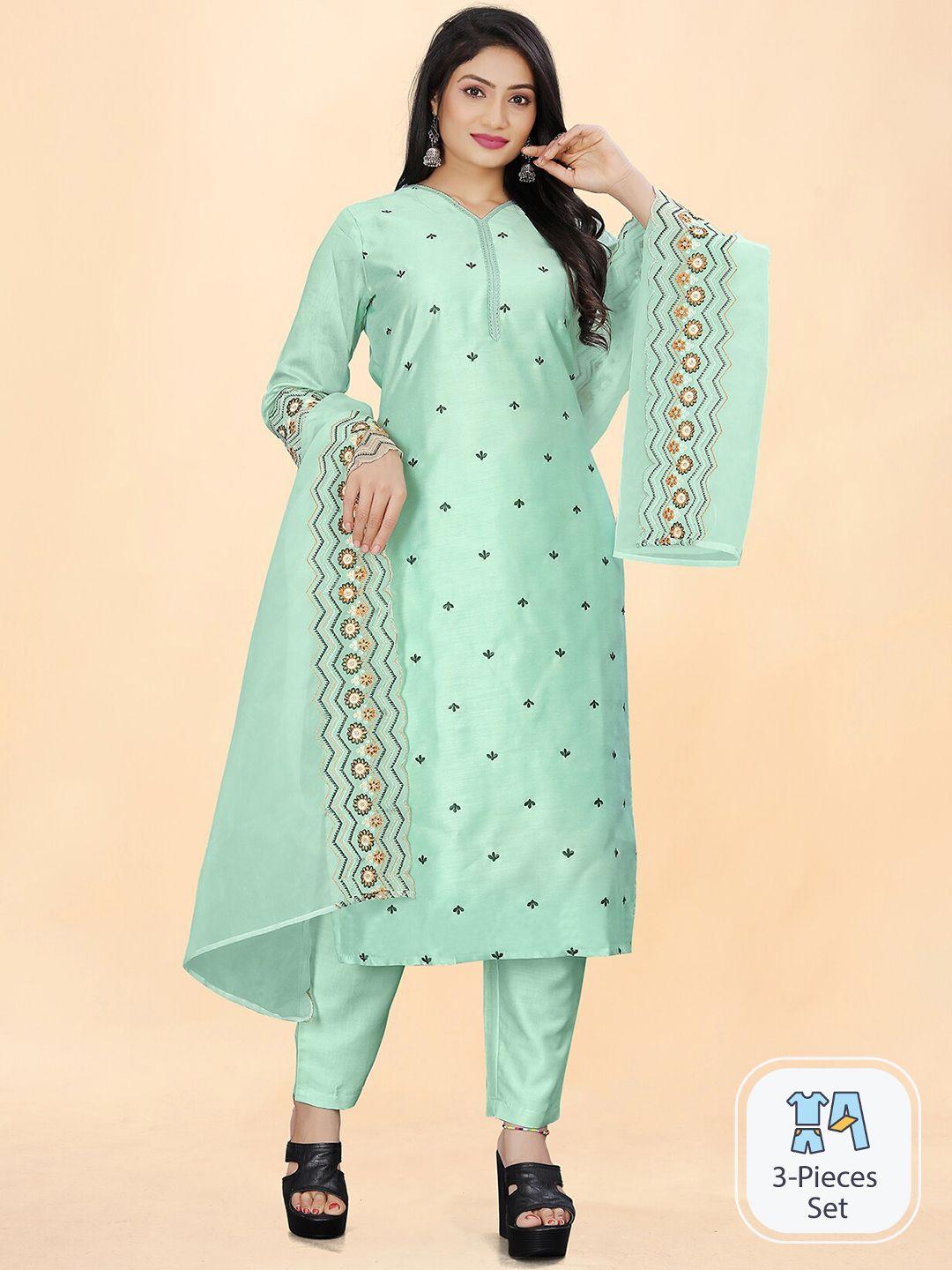 lookslady floral embroidered regular thread work kurta with trousers & dupatta
