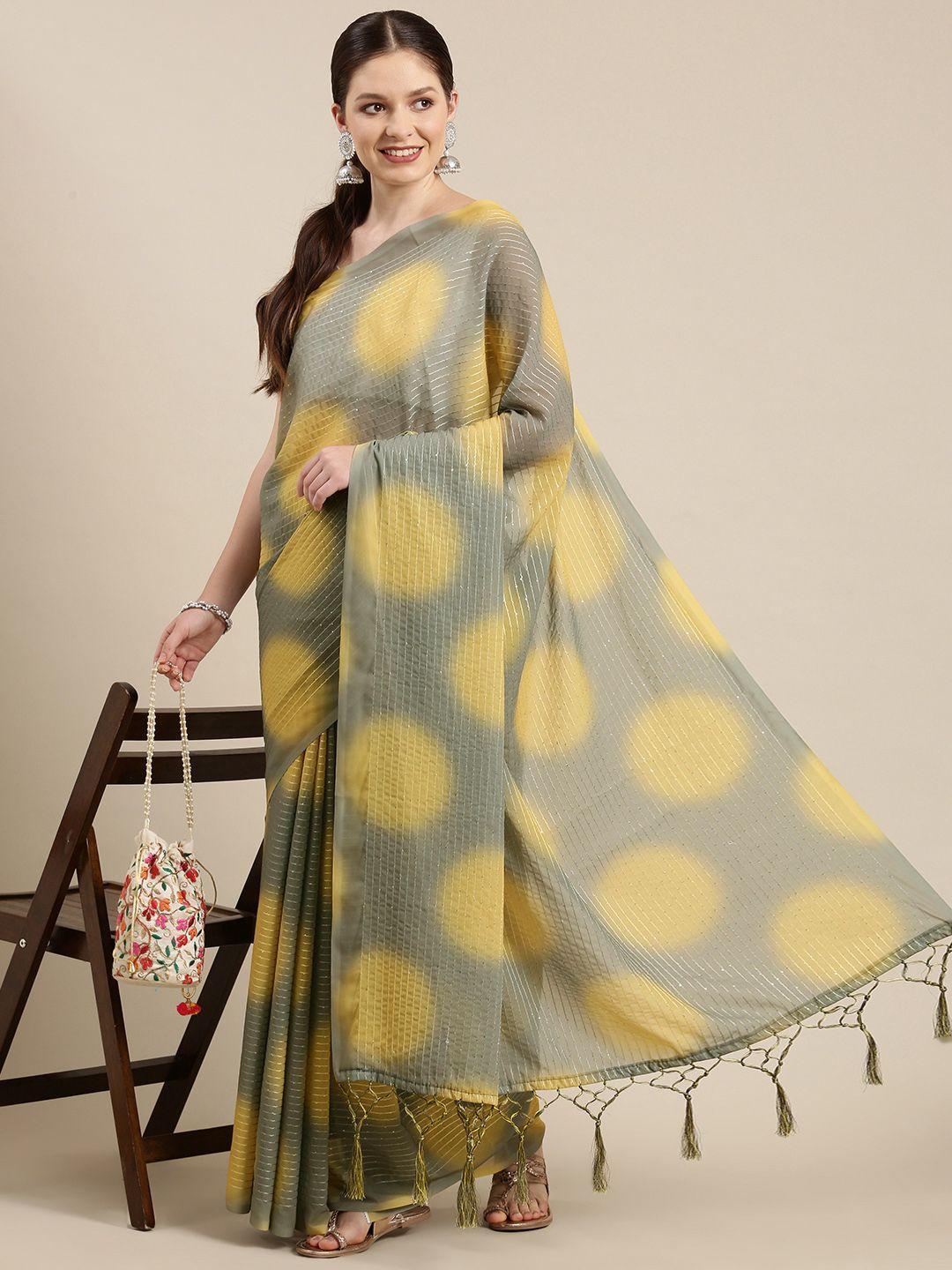 lookslady grey & yellow sequinned pure georgette saree