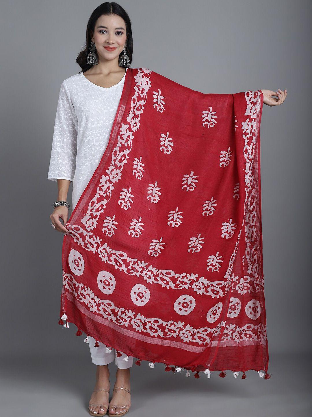 loom legacy ethnic motifs block printed tasselled cotton silk dupatta