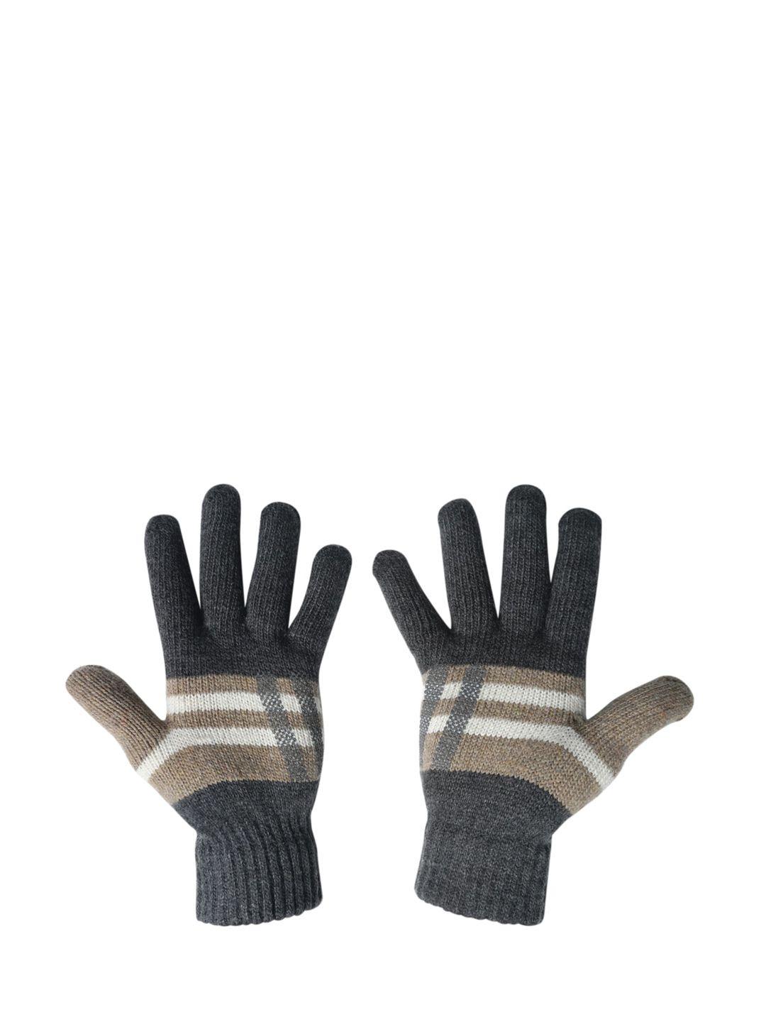 loom legacy men grey melange & brown striped acrylic hand gloves