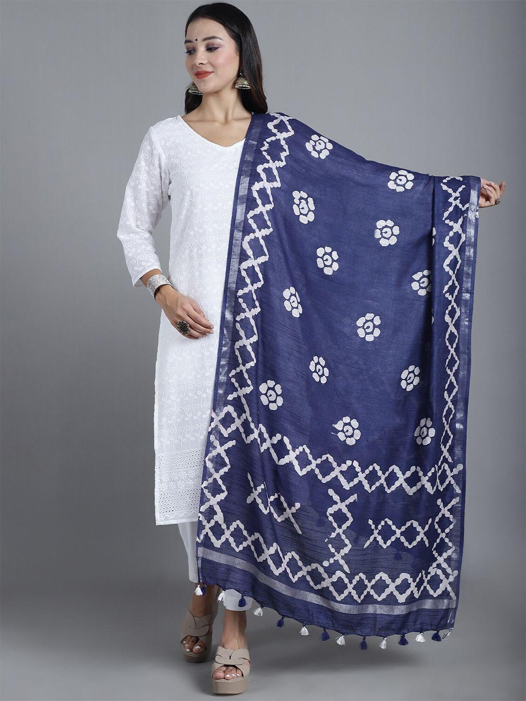loom legacy bagru ethnic motifs block printed tasselled cotton silk dupatta