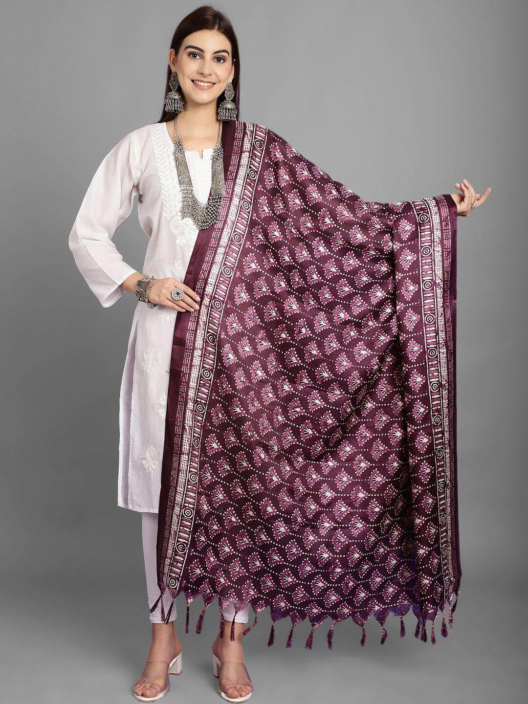 loom legacy block printed art silk dupatta