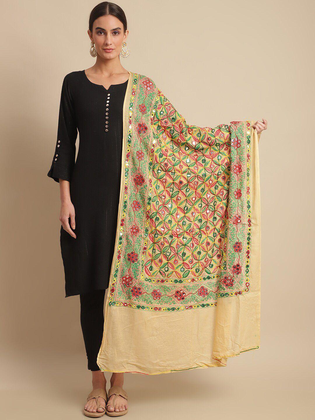 loom legacy ethnic motifs embroidered cotton silk dupatta with mirror work