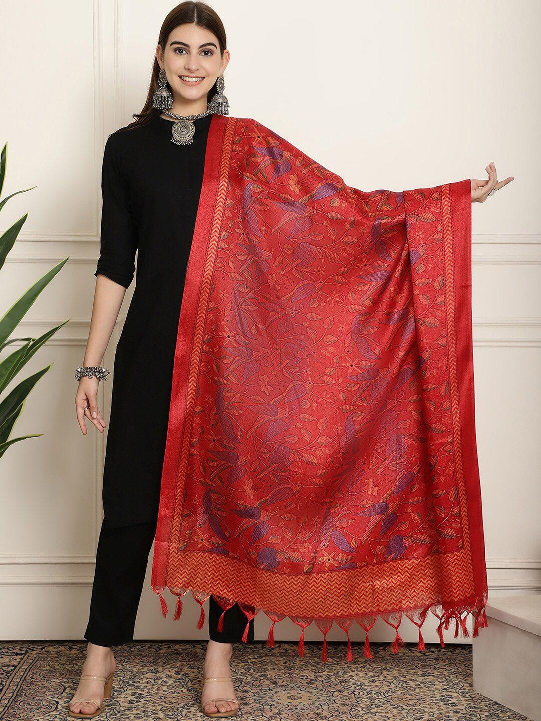 loom legacy ethnic motifs printed art silk tasselled dupatta