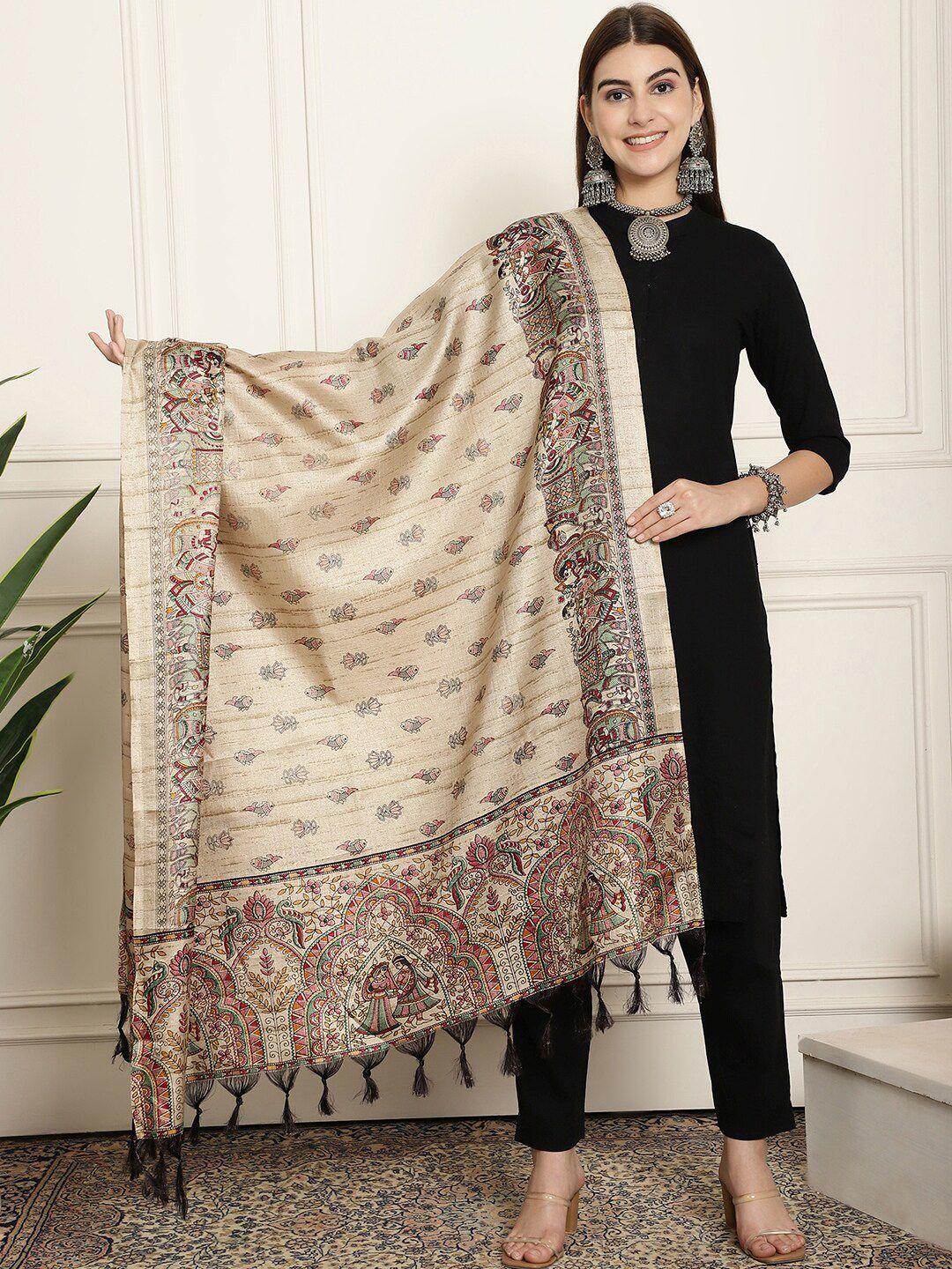 loom legacy ethnic motifs printed tasselled silk dupatta