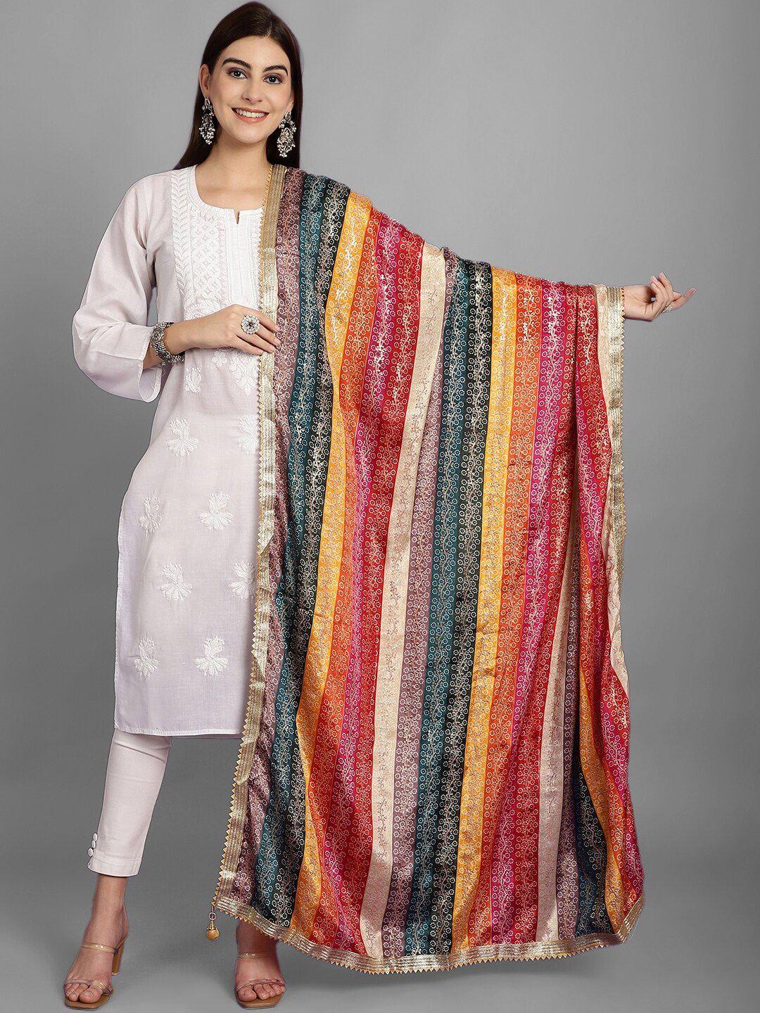 loom legacy floral printed silk dupatta with gotta patti