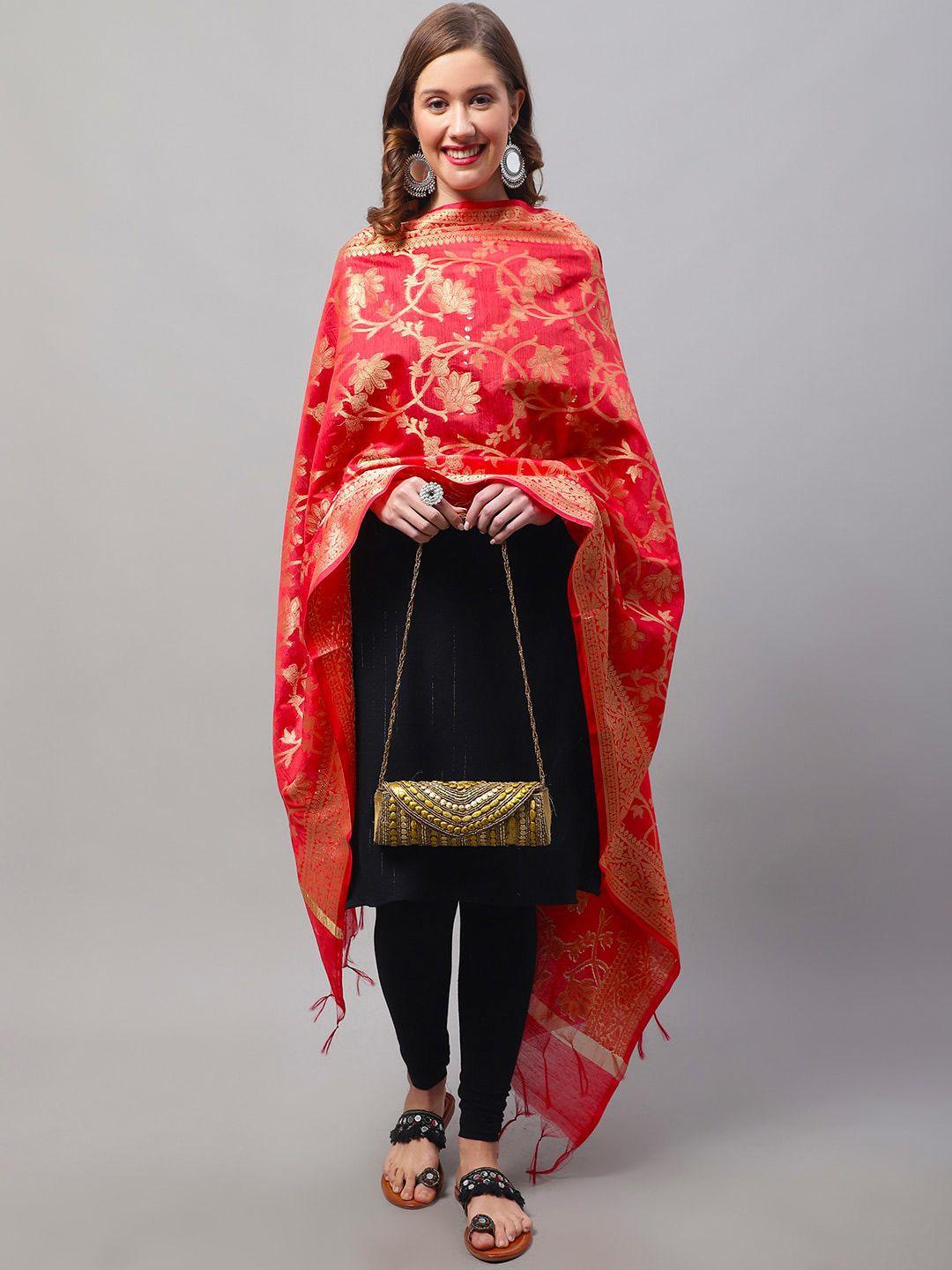 loom legacy floral woven design cotton silk dupatta