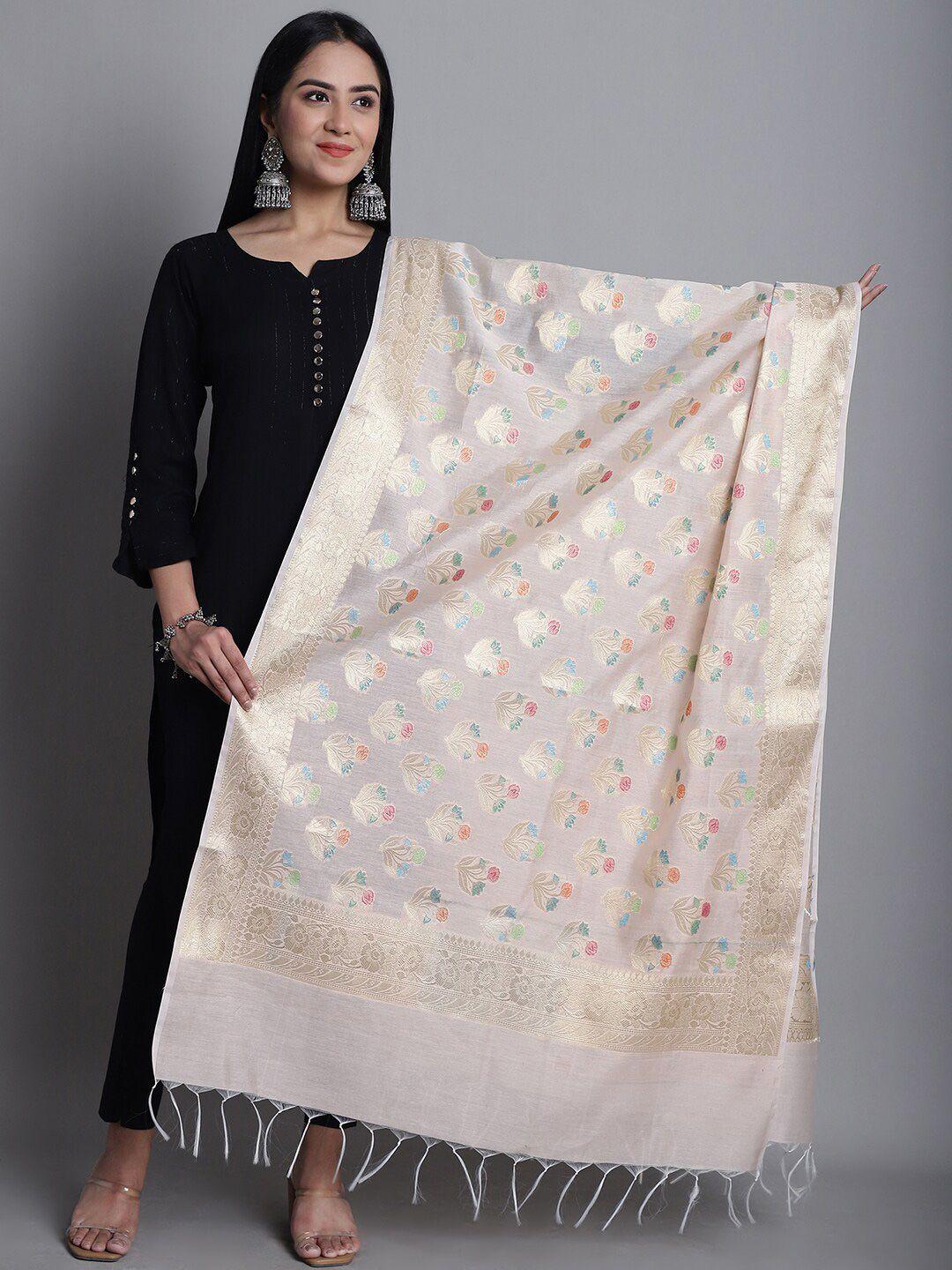 loom legacy floral woven design cotton silk zari dupatta