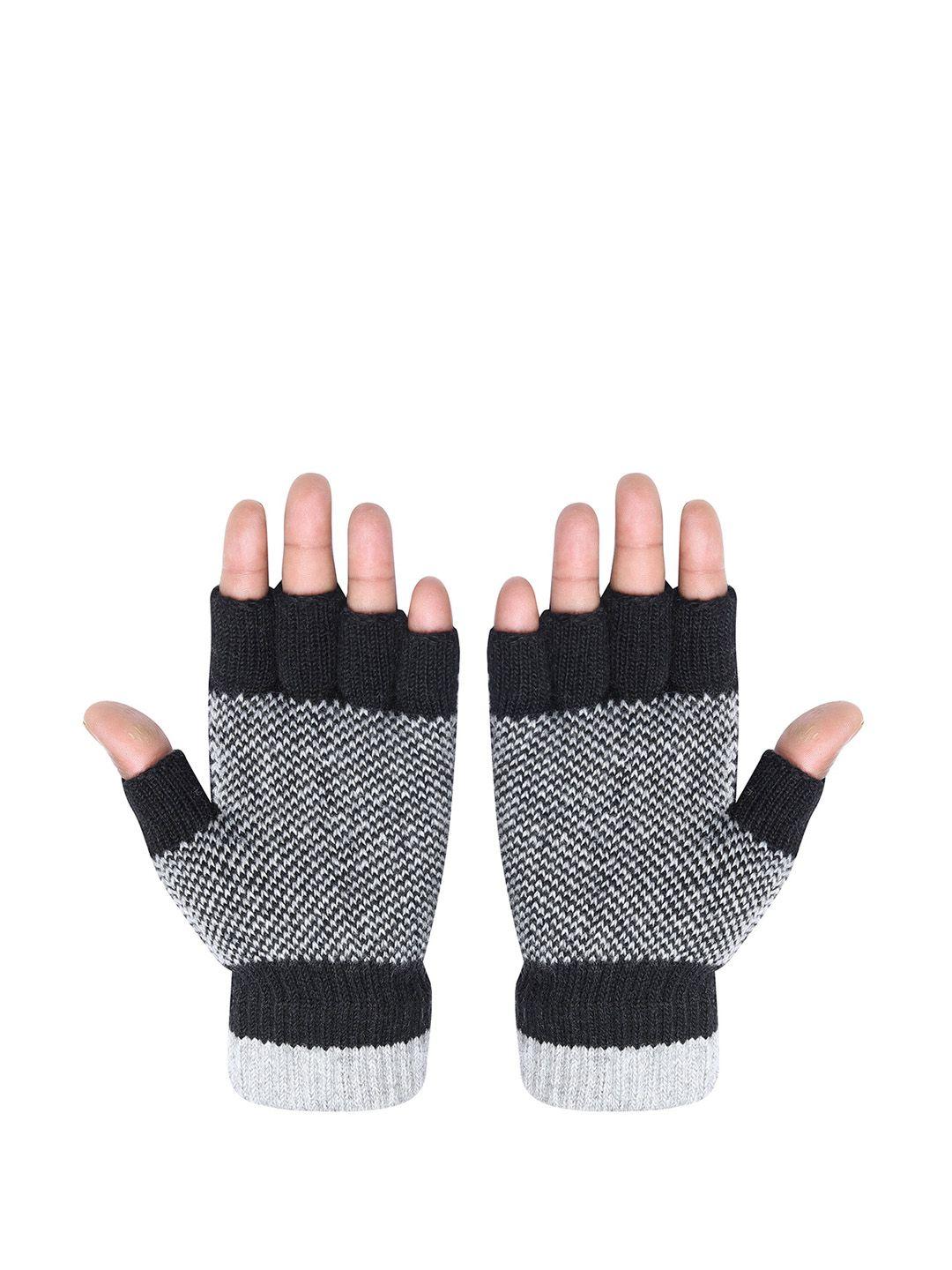 loom legacy men floral design winter acrylic woolen half finger hand gloves