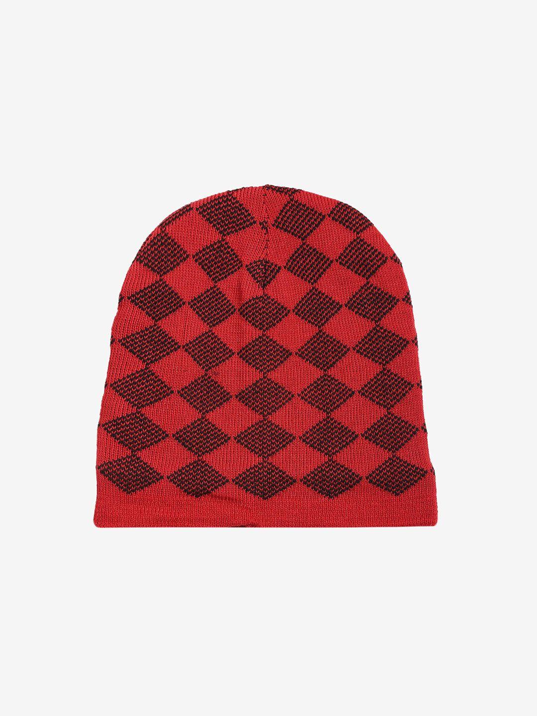 loom legacy men red & black printed acrylic beanie